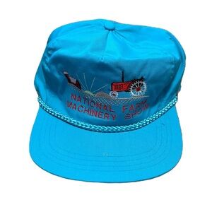 Vintage National Farm Marchinery Show Embroidered Rope Hat Blue Farm Tractor